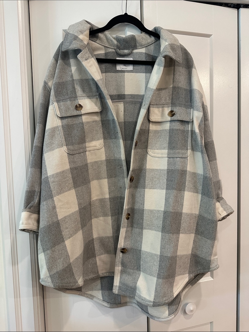 Old Navy Plaid Shacket in Gray and Cream